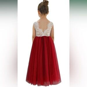 Elegant Holiday Red and White Lace Dress